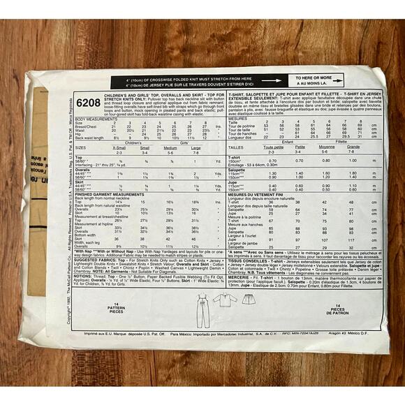 UNCUT Vintage 1990s McCalls 6208 Sewing Pattern Girls Med Top Overall Skirt - Picture 2 of 2